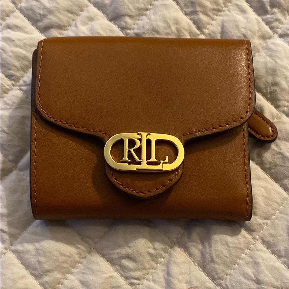 RLL Brown Leather Wallet with Gold Logo